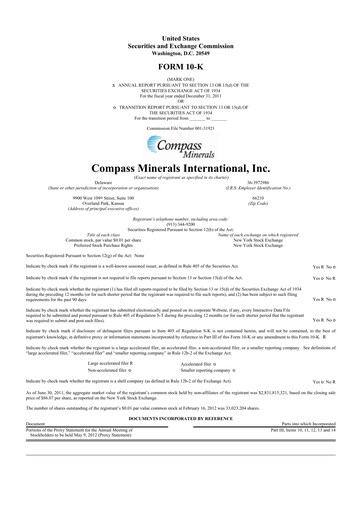 Thumbnail Compass Minerals 10-K Annual Report 2011