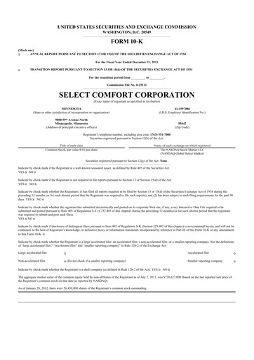 Thumbnail Sleep Number 10-K Annual Report 2011