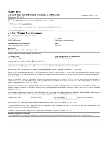 Thumbnail Tutor Perini Corporation
 10-K Annual Report 2011