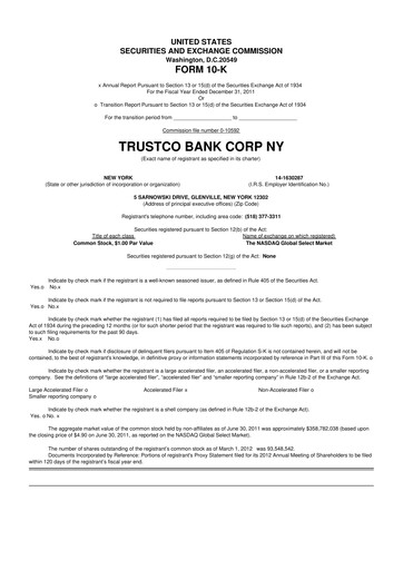 Miniature Trustco Bank 10-K Rapport annuel 2011