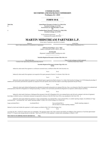 Thumbnail Martin Midstream Partners 10-K Annual Report 2011