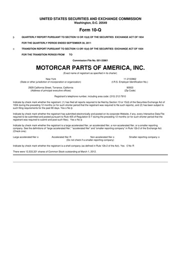 Thumbnail Motorcar Parts of America 10-Q Quarterly Report FY2012 