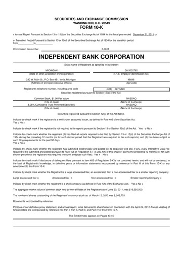 Thumbnail Independent Bank Corporation 10-K Annual Report 2011