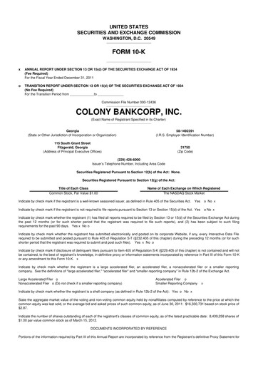 Thumbnail Colony Bankcorp 10-K Annual Report 2011