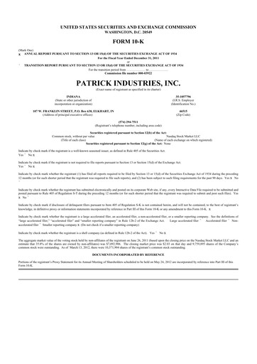 Thumbnail Patrick Industries 10-K Annual Report 2011