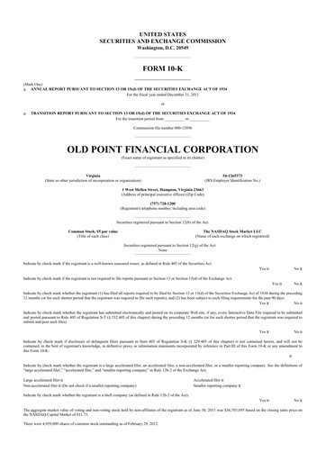 Thumbnail Old Point Financial 10-K Annual Report 2011