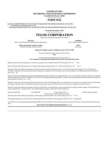 Thumbnail Telos 10-K Annual Report 2011