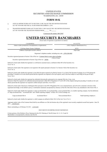 Thumbnail United Security Bancshares 10-K Annual Report 2011