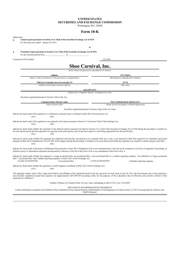 Thumbnail Shoe Carnival
 10-K Annual Report 2012