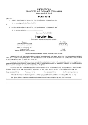 Thumbnail Insperity
 10-Q Quarterly Report FY2012 