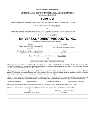 Thumbnail UFP Industries
 10-Q Quarterly Report FY2012 