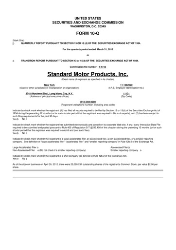 Thumbnail Standard Motor Products 10-Q Quarterly Report FY2012 