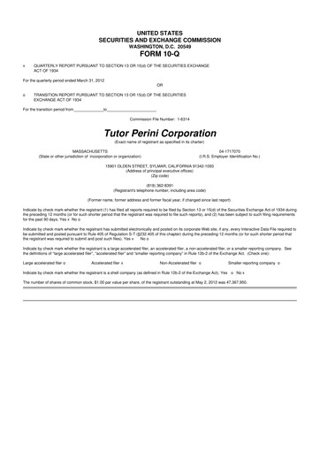 Vorschaubild Tutor Perini Corporation
 10-Q Quartalsbericht 2012 