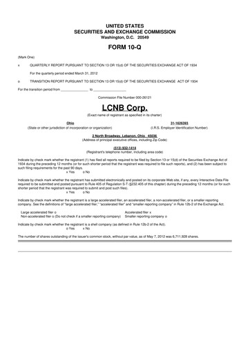 Thumbnail LCNB Corp.
 10-Q Quarterly Report FY 