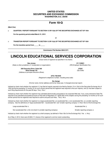 Miniature Lincoln Educational Services 10-Q Rapport trimestriel 2012 