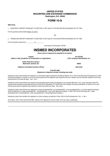 Thumbnail Insmed 10-Q Quarterly Report FY2012 