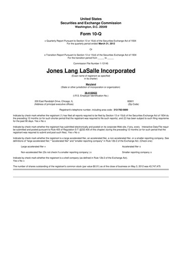 Thumbnail Jones Lang LaSalle 10-Q Quarterly Report FY2012 