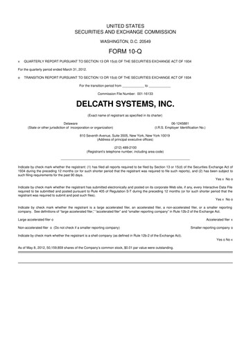Thumbnail Delcath Systems 10-Q Quarterly Report FY2012 