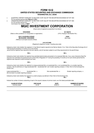 Thumbnail MGIC Investment
 10-Q Quarterly Report FY2012 