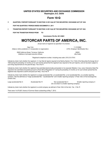 Thumbnail Motorcar Parts of America 10-Q Quarterly Report FY2012 