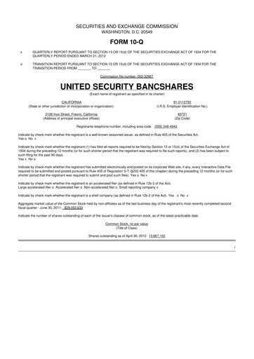 Thumbnail United Security Bancshares 10-Q Quarterly Report FY2012 