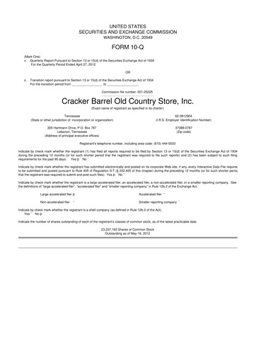 Vorschaubild Cracker Barrel 10-Q Quartalsbericht  