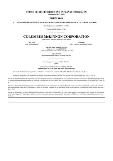 Thumbnail Columbus McKinnon 10-K Annual Report 2012