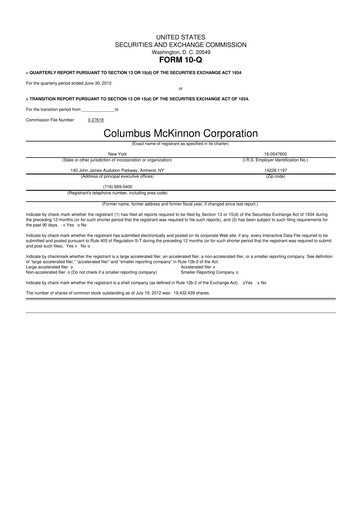 Thumbnail Columbus McKinnon 10-Q Quarterly Report FY2013 