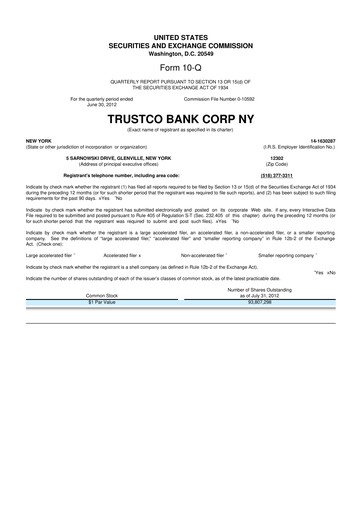 Miniature Trustco Bank 10-Q Rapport trimestriel 2012 