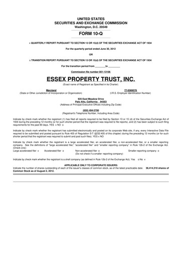Thumbnail Essex Property Trust
 10-Q Quarterly Report FY2012 