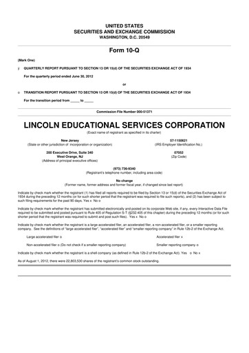 Miniature Lincoln Educational Services 10-Q Rapport trimestriel 2012 