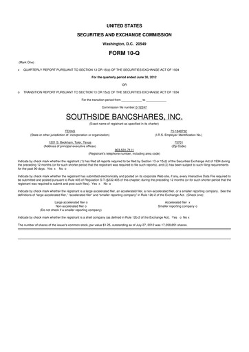Thumbnail Southside Bancshares 10-Q Quarterly Report FY2012 