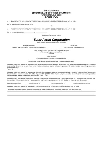 Vorschaubild Tutor Perini Corporation
 10-Q Quartalsbericht 2012 