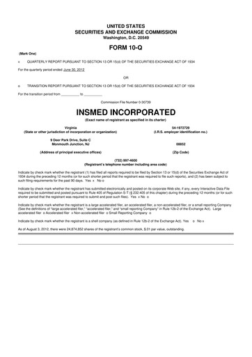 Thumbnail Insmed 10-Q Quarterly Report FY2012 