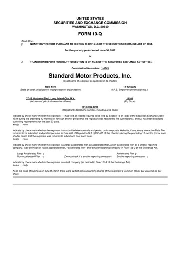 Thumbnail Standard Motor Products 10-Q Quarterly Report FY2012 