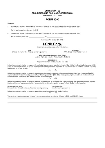 Thumbnail LCNB Corp.
 10-Q Quarterly Report FY 