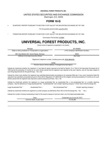 Thumbnail UFP Industries
 10-Q Quarterly Report FY2012 