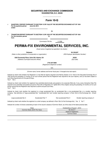 Thumbnail Perma-Fix Environmental Services 10-Q Quarterly Report FY2012 