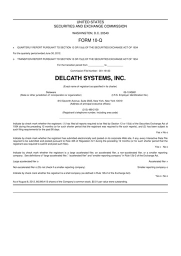 Thumbnail Delcath Systems 10-Q Quarterly Report FY2012 