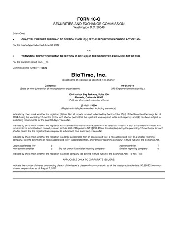 Miniature Lineage Cell Therapeutics
 10-Q Rapport trimestriel  