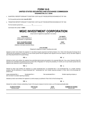 Thumbnail MGIC Investment
 10-Q Quarterly Report FY2012 