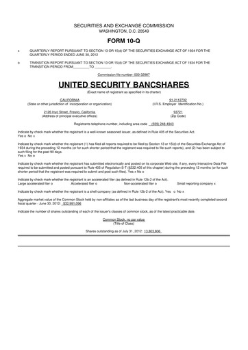 Thumbnail United Security Bancshares 10-Q Quarterly Report FY 