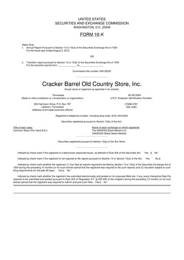 Vorschaubild Cracker Barrel 10-K Jahresbericht 