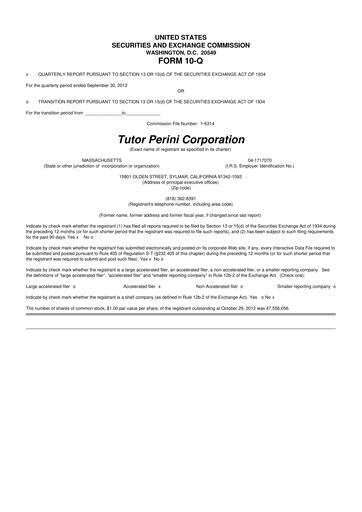Vorschaubild Tutor Perini Corporation
 10-Q Quartalsbericht 2012 