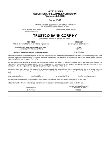 Miniature Trustco Bank 10-Q Rapport trimestriel 2012 