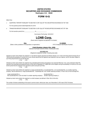 Thumbnail LCNB Corp.
 10-Q Quarterly Report FY 