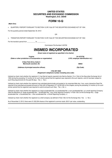 Thumbnail Insmed 10-Q Quarterly Report FY2012 