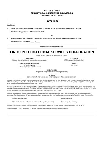 Miniature Lincoln Educational Services 10-Q Rapport trimestriel 2012 