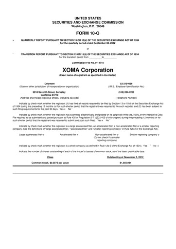 Thumbnail XOMA Royalty 10-Q Quarterly Report FY2012 