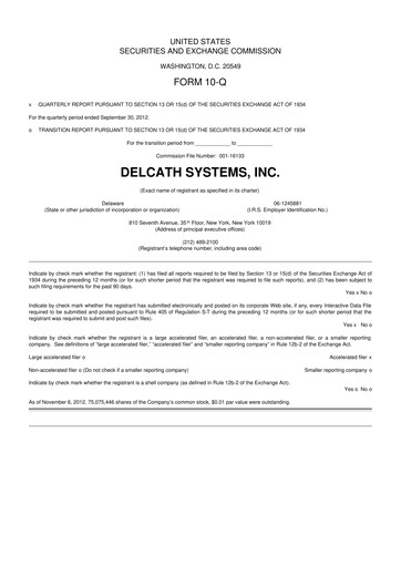 Thumbnail Delcath Systems 10-Q Quarterly Report FY2012 